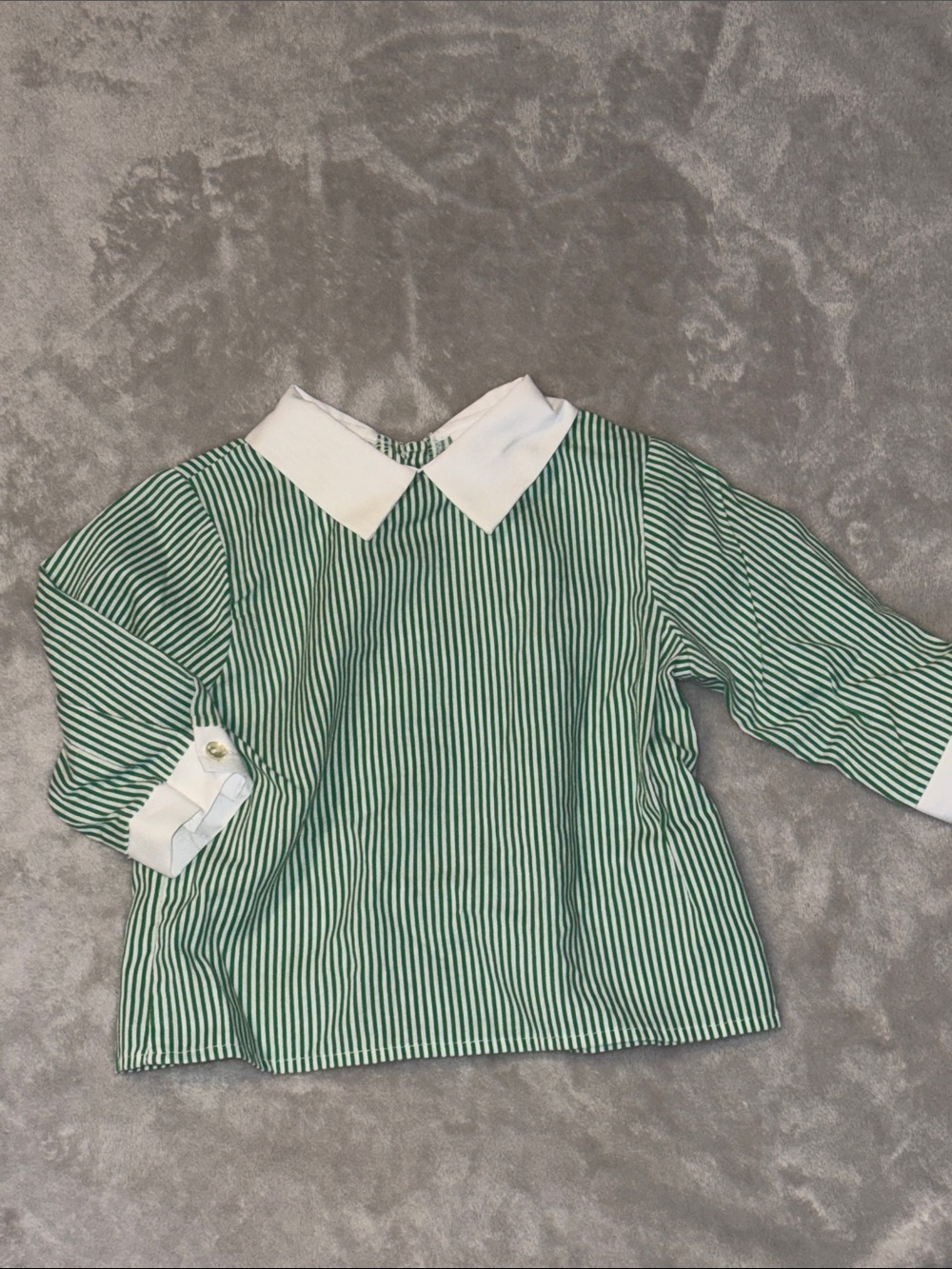 Boys Green Striped Collared Long-Sleeve Blouse
